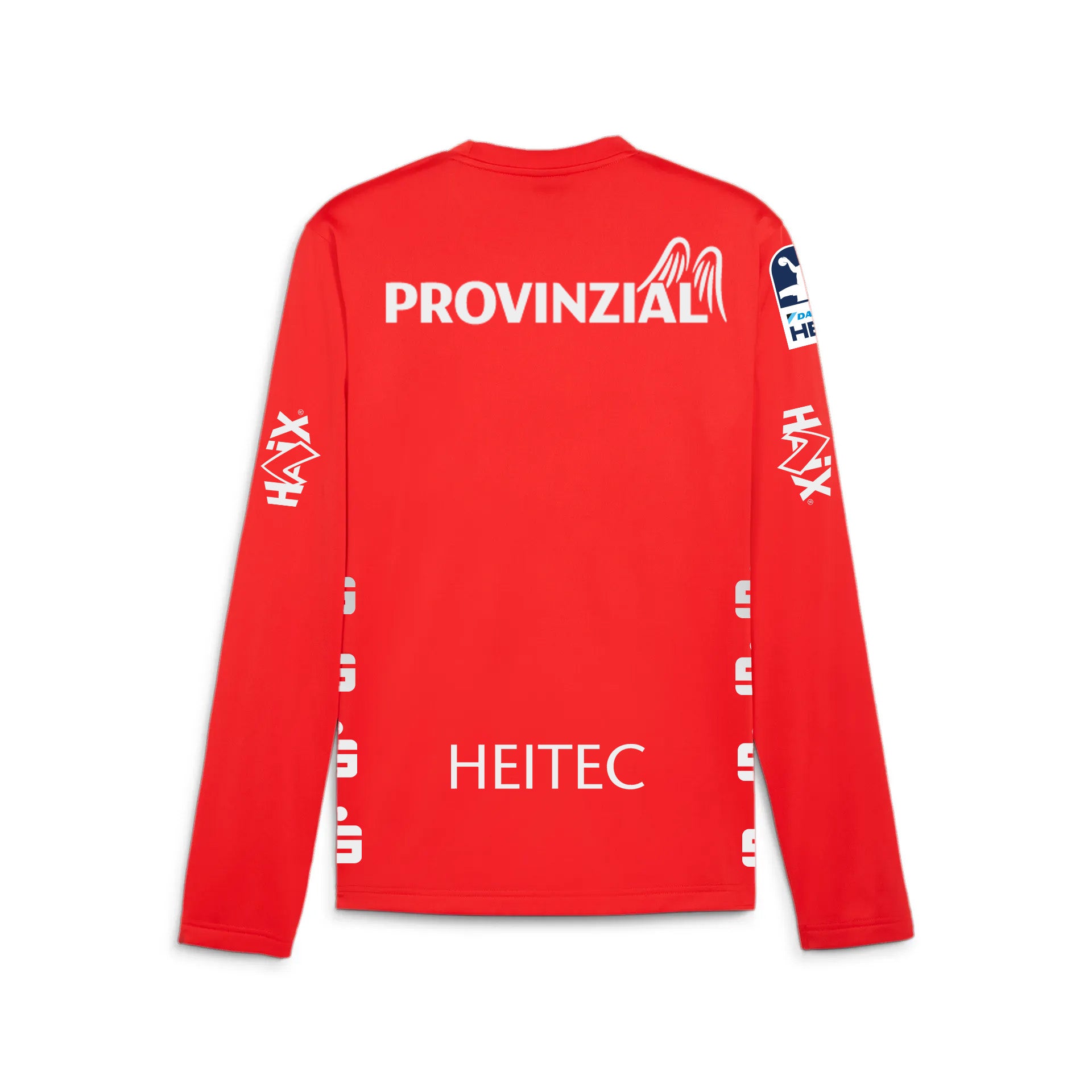 Das THW Kiel 25-26 Torwarttrikot PUMA Rot ist ein langärmeliges Torwarttrikot mit weißen Sponsorenlogos - PROVINZIAL (Engelsflügelgrafik), HEITEC und mehr - auf Ärmeln und unterem Rücken. Hergestellt aus 100% Polyester.
