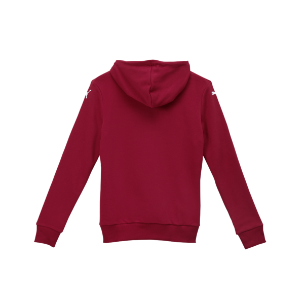 Der THW Kiel Graphic Hoodie Wmn Dark Cherry ist ein schlichter roter Baumwoll-Kapuzenpulli mit langen Ärmeln und kleinen weißen Logos auf jeder Schulter - ideal für jeden Verein oder zwanglosen Anlass.