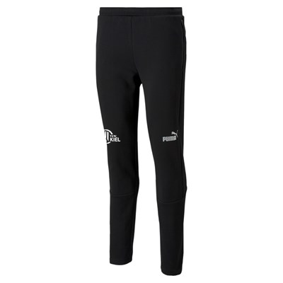 Die teamFINAL Casuals Pants Black sind schmal geschnittene Sporthosen mit dem Puma-Logo auf dem rechten Oberschenkel und dem THW Kiel-Logo auf der linken Seite. Sie ist aus einer Baumwoll-Polyester-Mischung gefertigt und bietet ultimativen Komfort für Reisen und Bewegung.