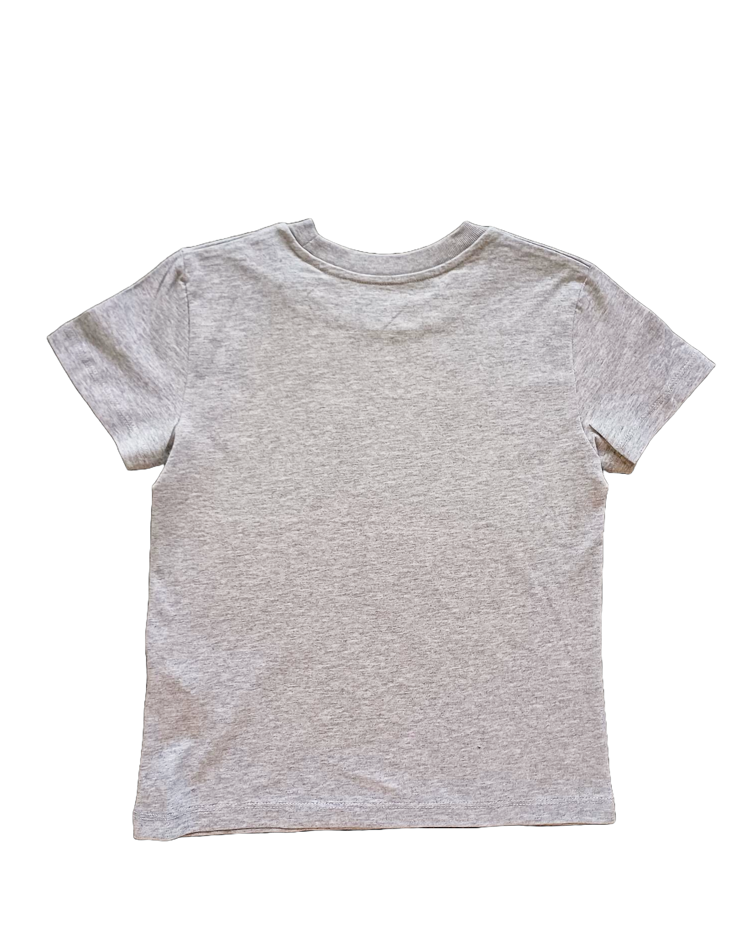 Ein hellgraues Kinder-T-Shirt von Holstein Kiel x THW Kiel mit kurzen Ärmeln ist flach auf einem weißen Hintergrund ausgelegt und von hinten zu sehen.