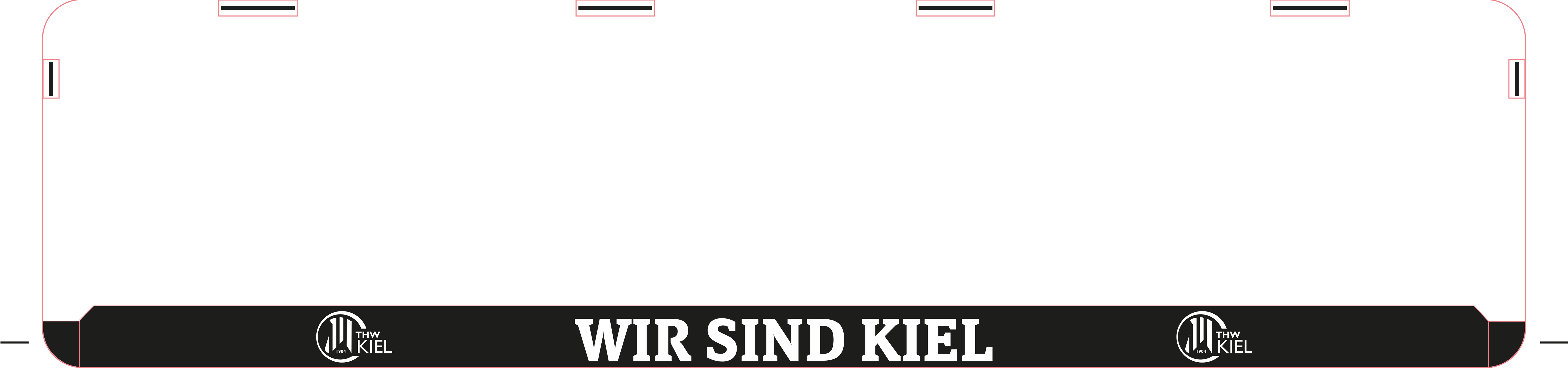 Der Kennzeichenverstärker "WIR SIND KIEL" schwarz ist ein schwarzer Kennzeichenhalter für Kfz-Kennzeichen, mit "WIR SIND KIEL" in fetten weißen Buchstaben darunter und dem THW Kiel-Logo an den beiden unteren Ecken - stilvoll für jeden Fan.