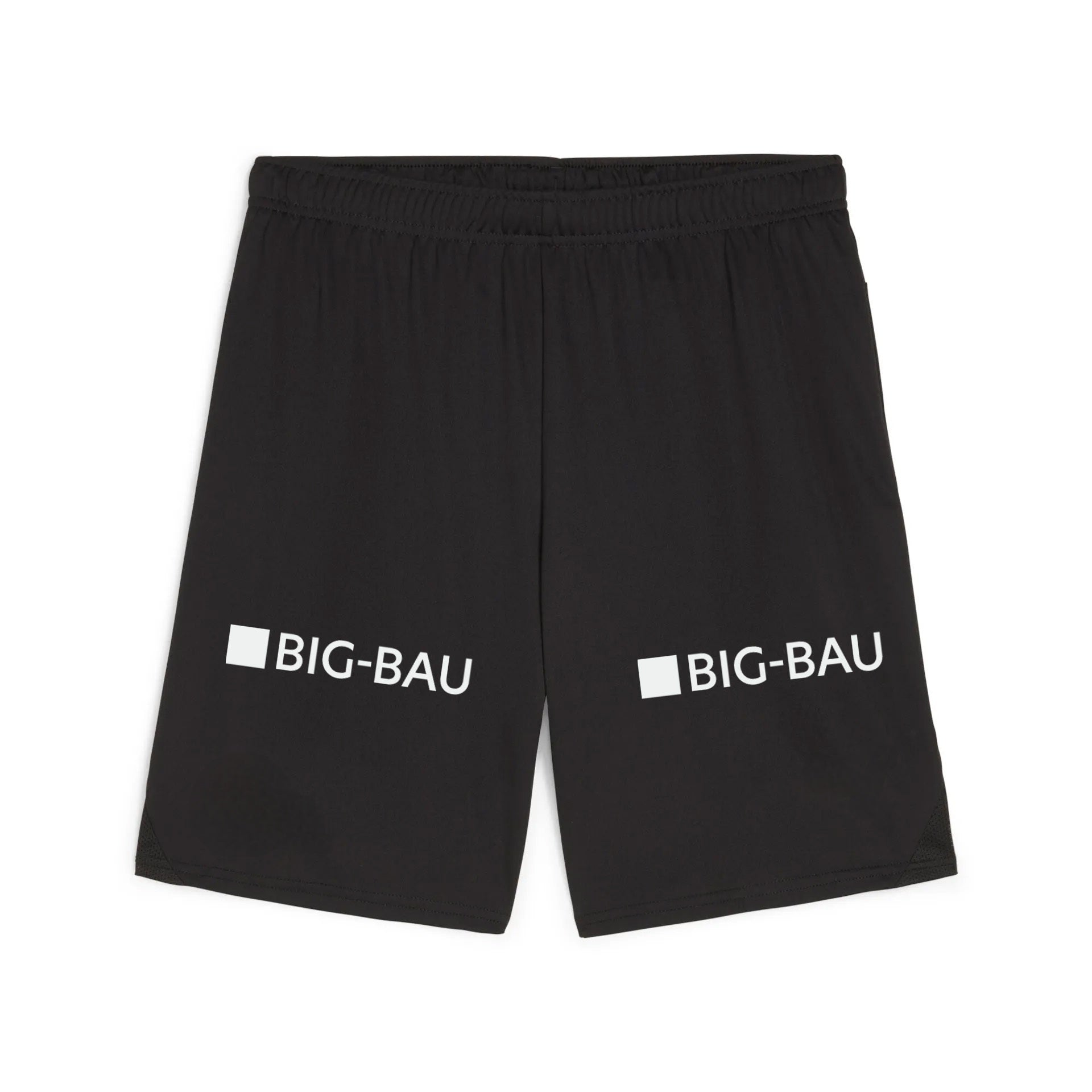 Die THW Kiel 25-26 Trikotshorts Away in PUMA Schwarz hat einen weißen "BIG-BAU"-Aufdruck auf jedem Bein und ein weißes, quadratisches Logo. Mit ihrem elastischen Bund sind die schwarzen Shorts ideal für ein Outfit im Bundesliga-Stil.