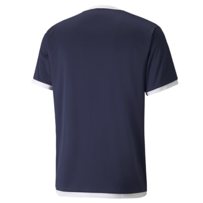 Das teamLIGA Jersey Peacoat ist ein marineblaues Kurzarmhemd mit weißem Besatz an Kragen, Manschetten und Saum. Aus atmungsaktivem Polyester gefertigt, ist dieses Funktionsshirt ideal für das Training.