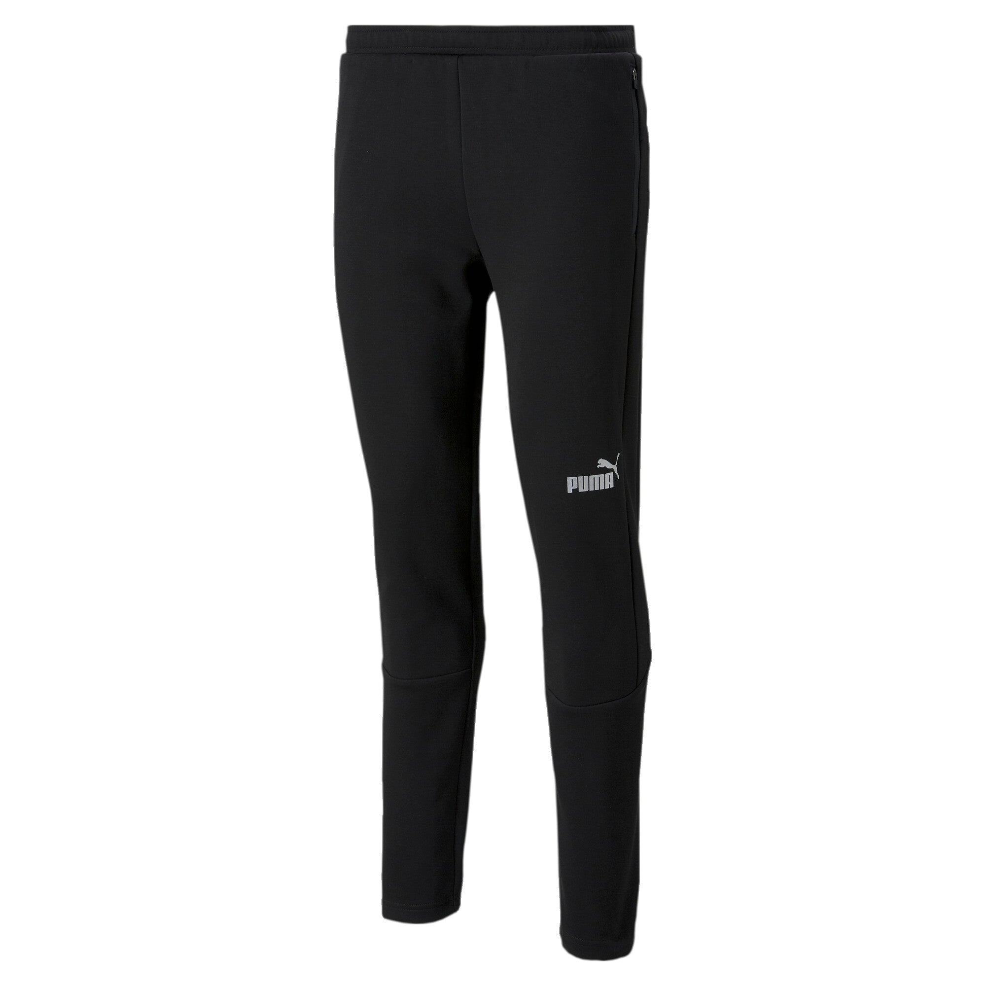 Die teamFINAL Casuals Pants Black von Puma bietet eine schmale Passform aus Baumwolle Polyester, ideal als bequeme Reise- oder Teambus-Hose. Sie verfügt über ein weißes Puma-Logo, einen elastischen Bund und spitz zulaufende Beine für sportlichen Stil und Komfort.