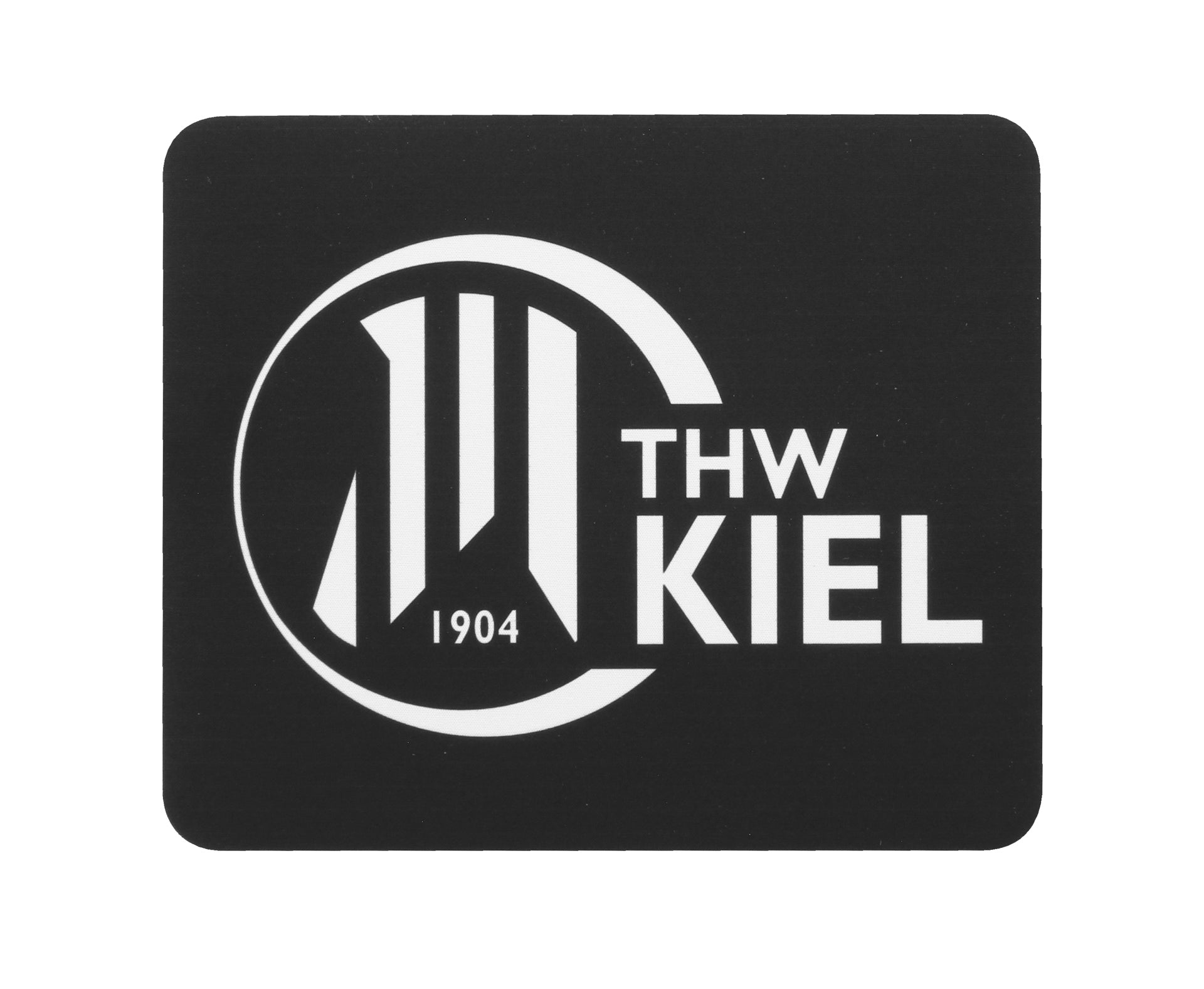 Schwarzes Mousepad schwarz mit weißem THW Kiel Logo, mit "THW KIEL" und "1904" in kreisförmigem Design. Inklusive Anti-Rutsch-Beschichtung für sicheren Halt. Der THW Kiel ist ein deutscher Handballverein.