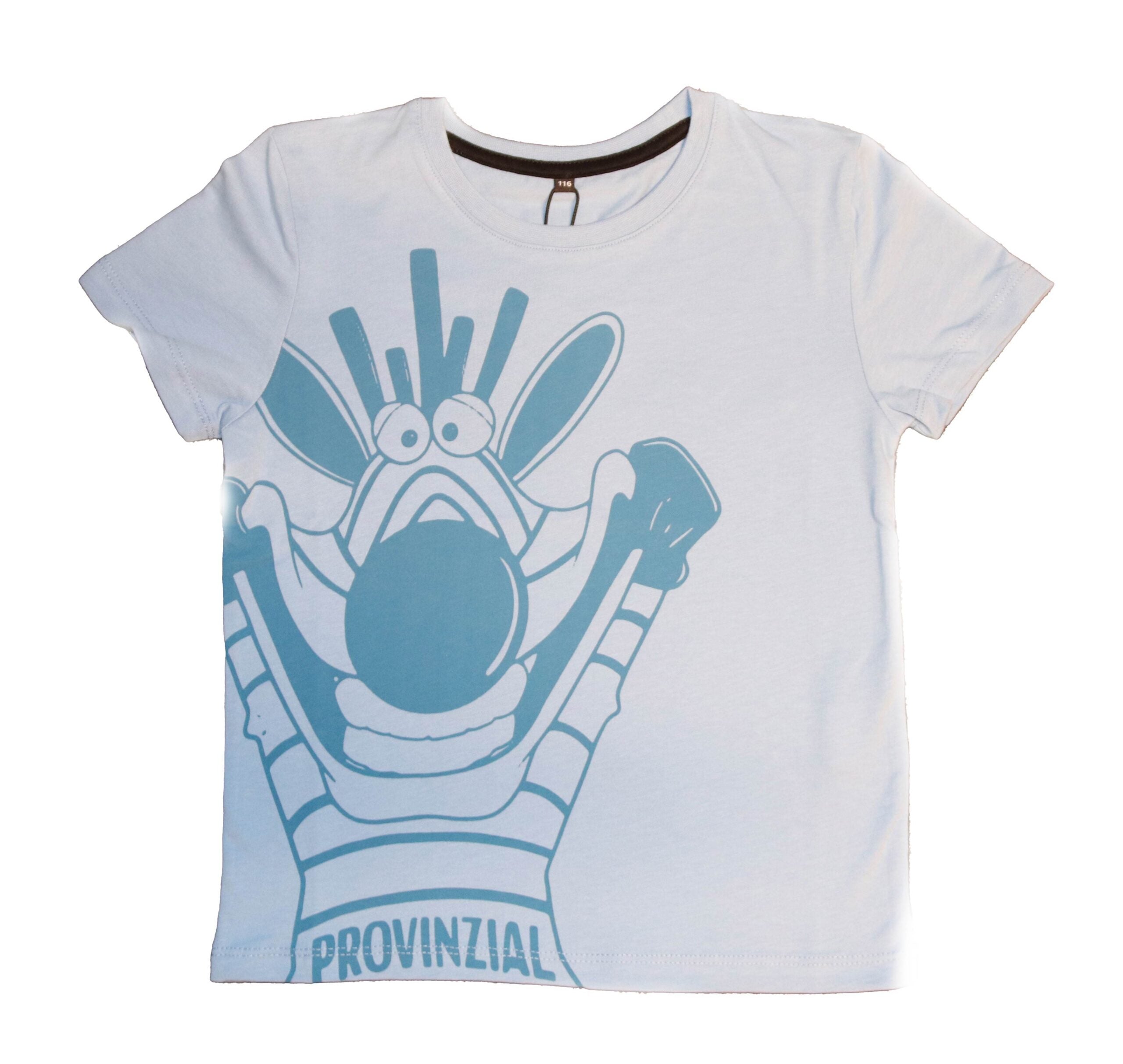 Das T-Shirt Hein Daddel Blau ist ein weißes, kurzärmeliges Fan-T-Shirt mit einem großen blauen Cartoon-Zebra mit erhobenen Armen, PROVINZIAL-Schriftzug und aufgeregtem Gesichtsausdruck - ideal für Fans des THW Kiel. Inspiriert von dem beliebten Maskottchen Hein Daddel.