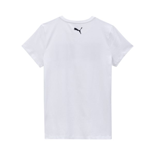 Rückansicht des THW Kiel Tee Wmn White, ein schlichtes weißes Kurzarm-T-Shirt mit einem kleinen schwarzen Puma-Logo mittig unter dem Halsausschnitt.