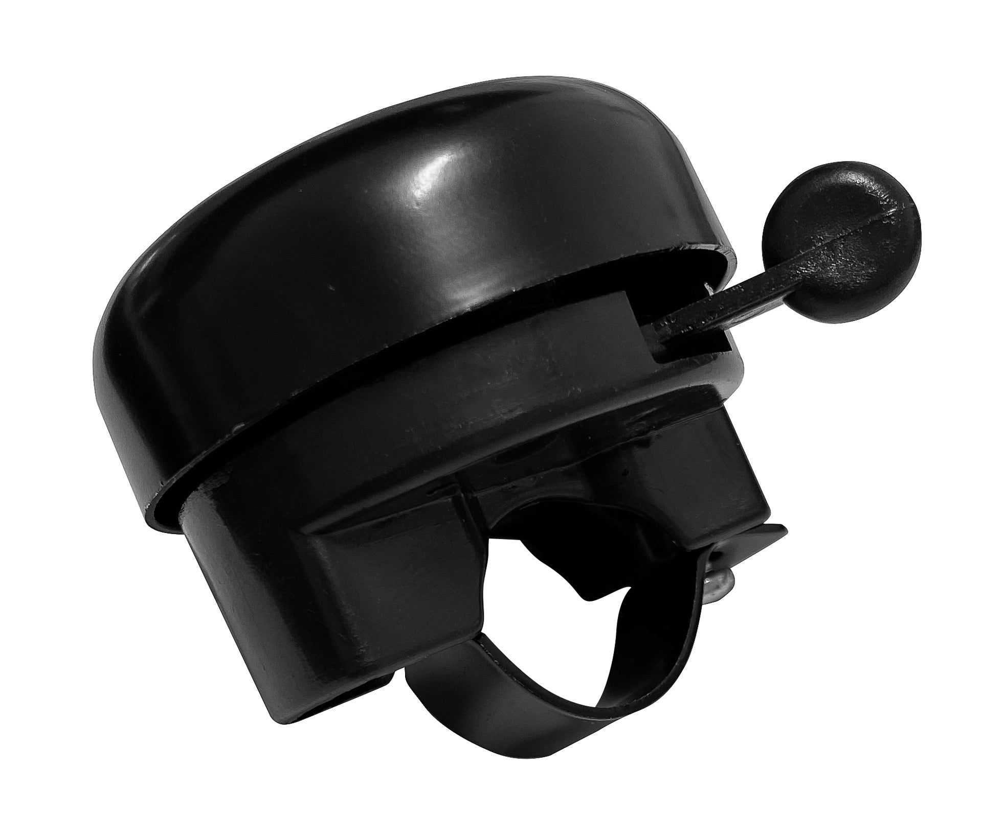 Die Fahrradklingel schwarz hat einen Hebel und ist schräg auf weißem Hintergrund abgebildet - ideal für jeden Handball-Rekordmeister-Fan.